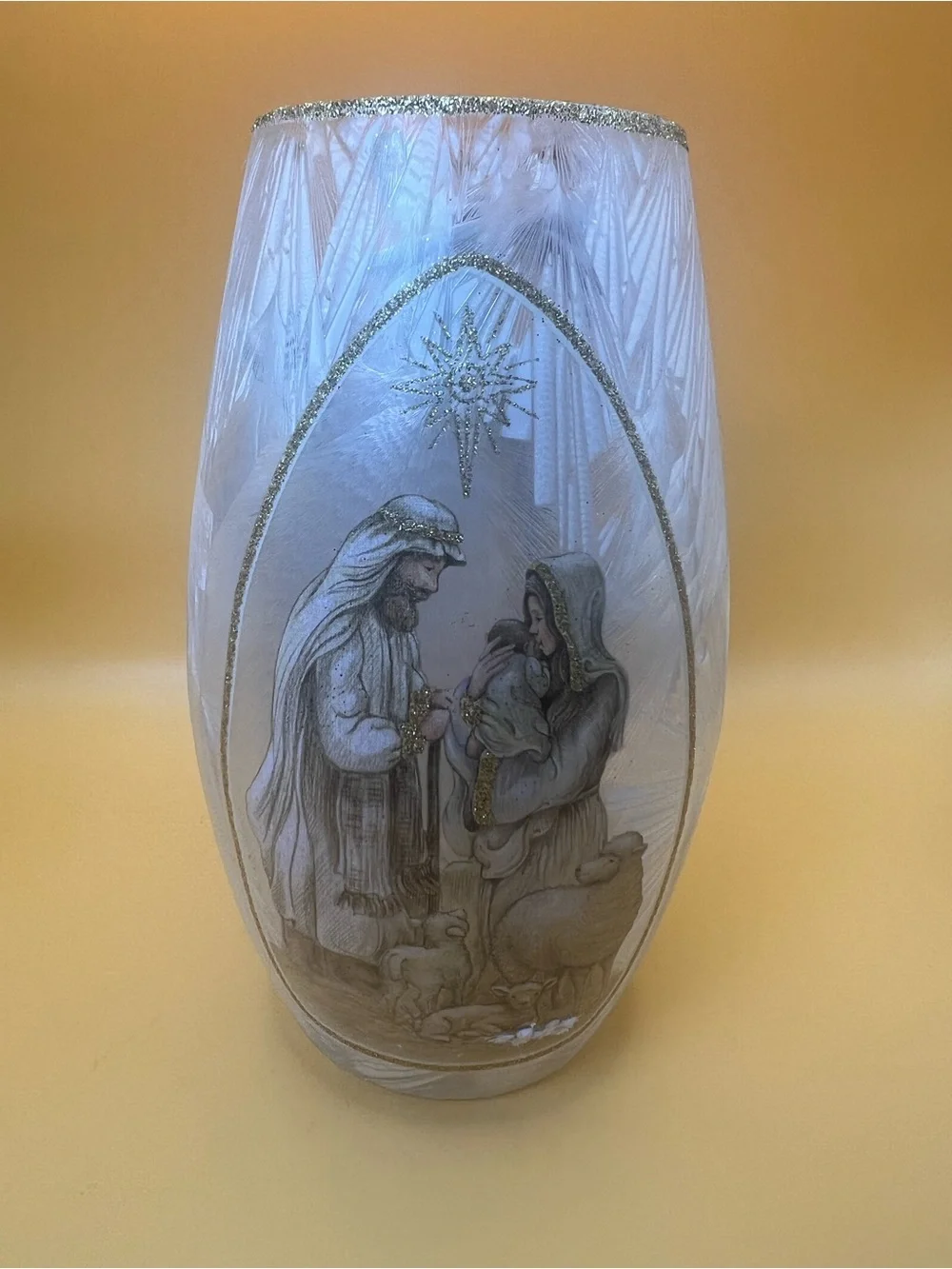 Cracker Barrel Nativity Accent Light PreLit Frosted Glass Cylinder Open Box